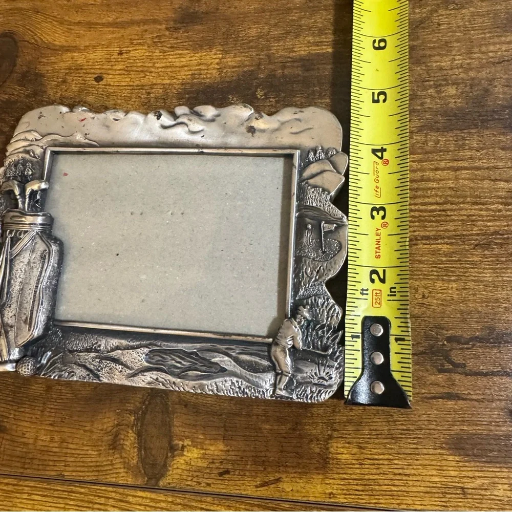 Golf‎ Themed Pewter Tone Photo Frame Golfer Bag Relief Desktop Picture Frame